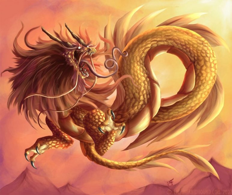 Эскиз тату золотого китайского дракона