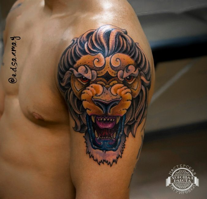 Татуировка с китайским львом